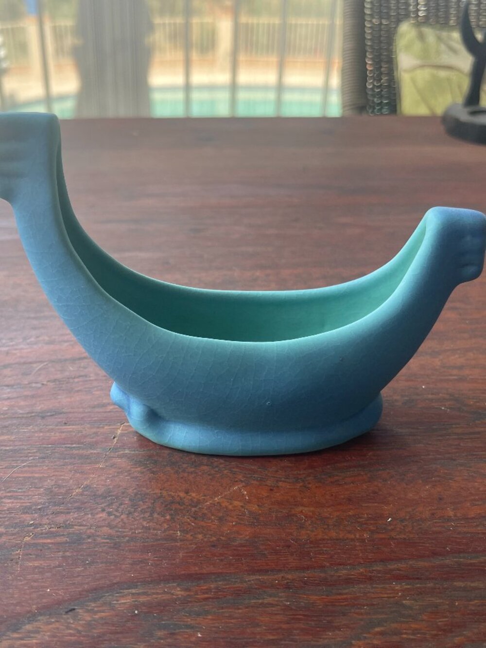 Art Deco Van Briggle Pottery Ming Blue Matte Glaze Gondola Boat Planter Vase